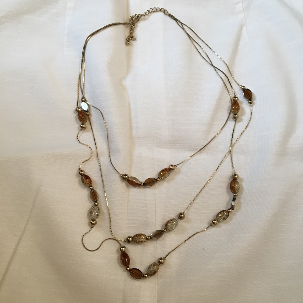 Fashion layered necklace in brown and gold